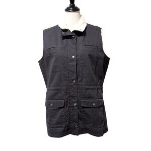 Sleeveless Sherpa-Trim Utility Vest - Black